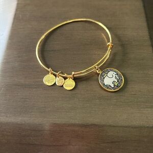 Alex and Ani X Ivory Ella Elephant Charm gold Bangle Bracelet